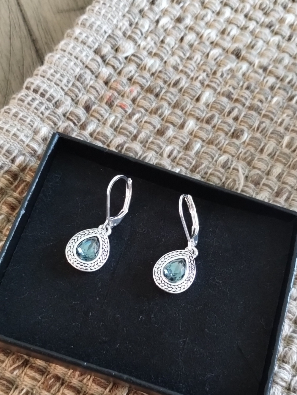Silver Teardrop Earrings with Blue-Green Gemstone